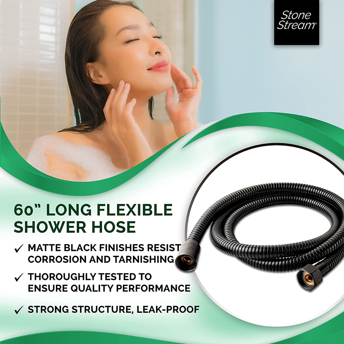 Handhållen duschhuvud 1,5 m duschslang - Mattsvart