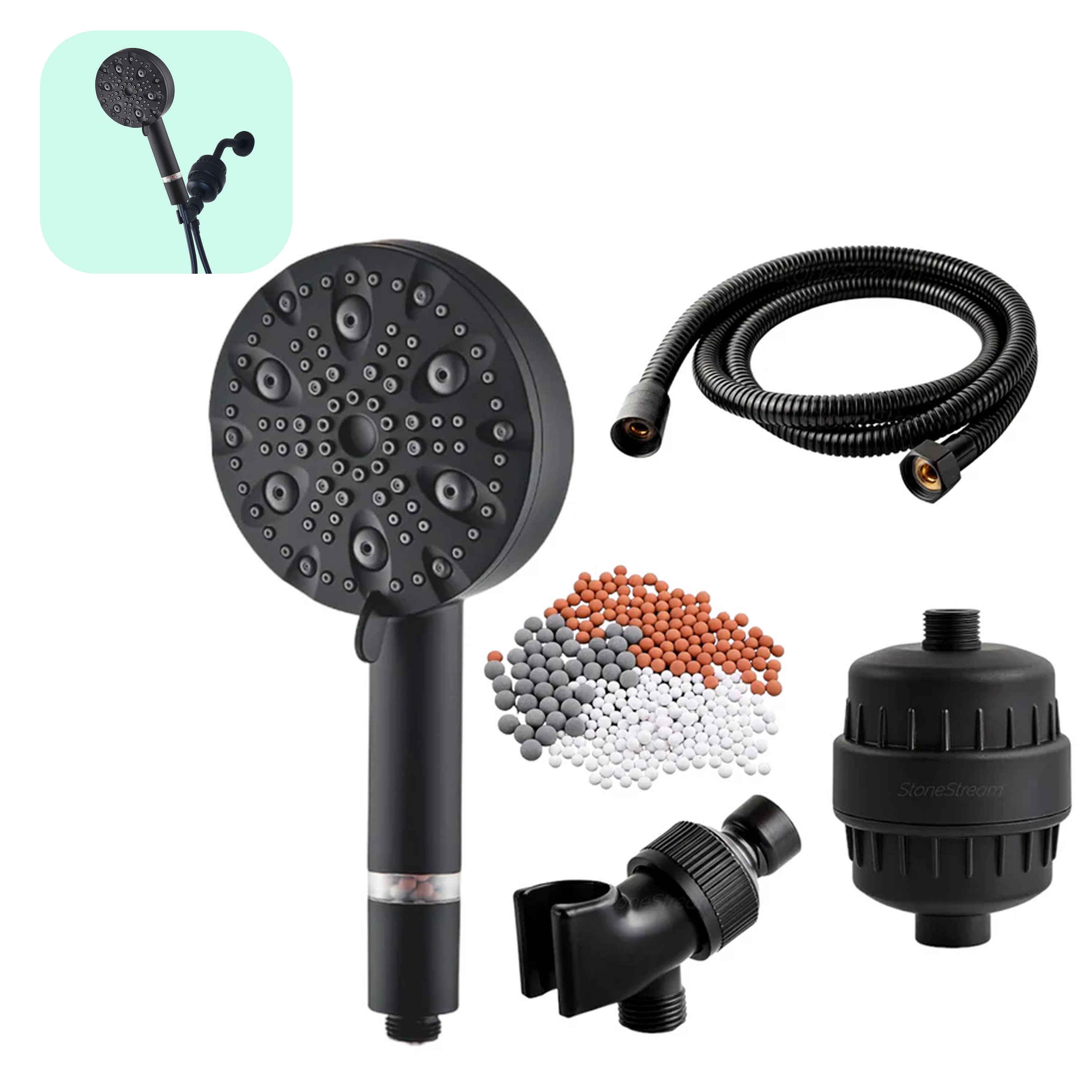 Ecolux 9-läges högtrycksduschhuvud (filtrerad)