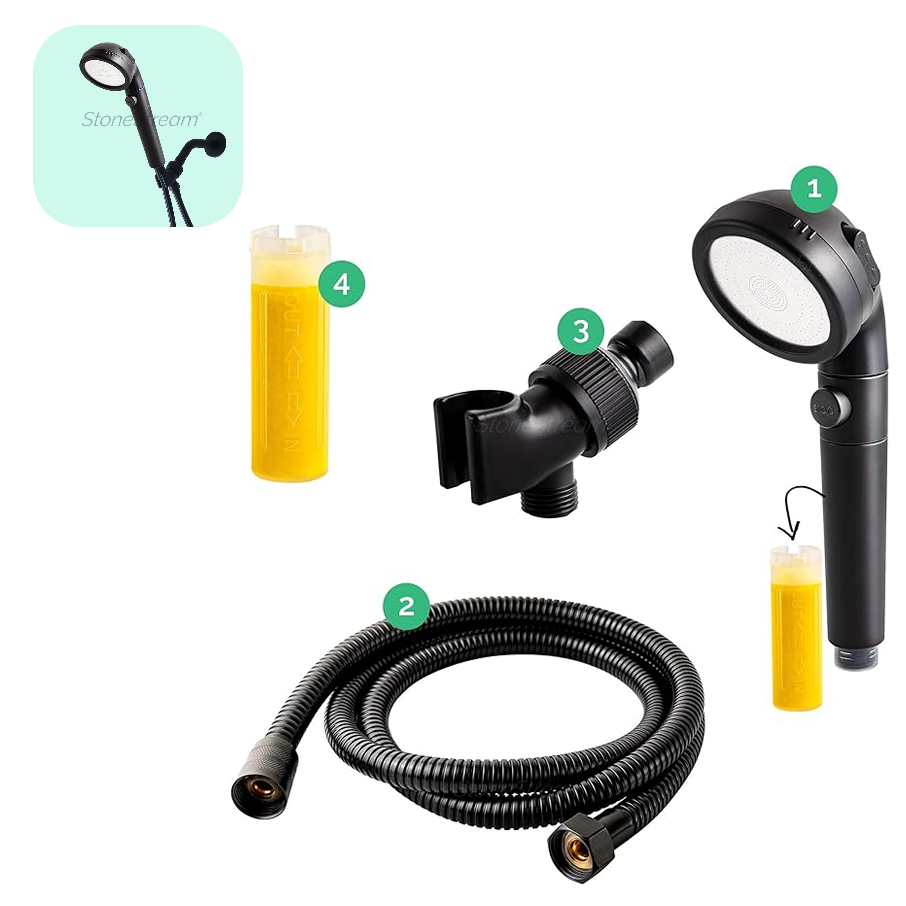 Ecopower 4-i-1 C-vitamin Black Shower Head Kit