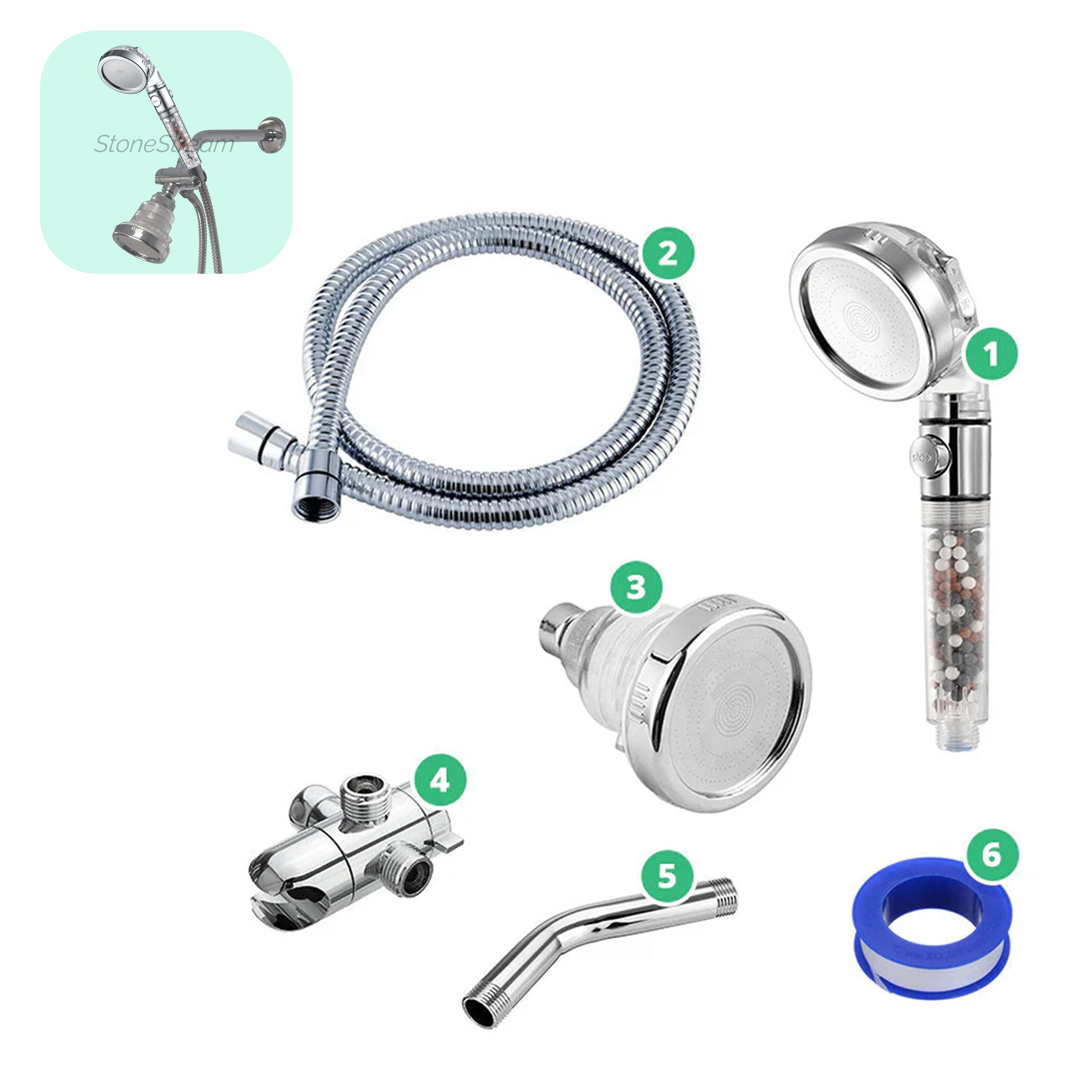 Högtryckshandhållet duschhuvud + väggduschhuvud