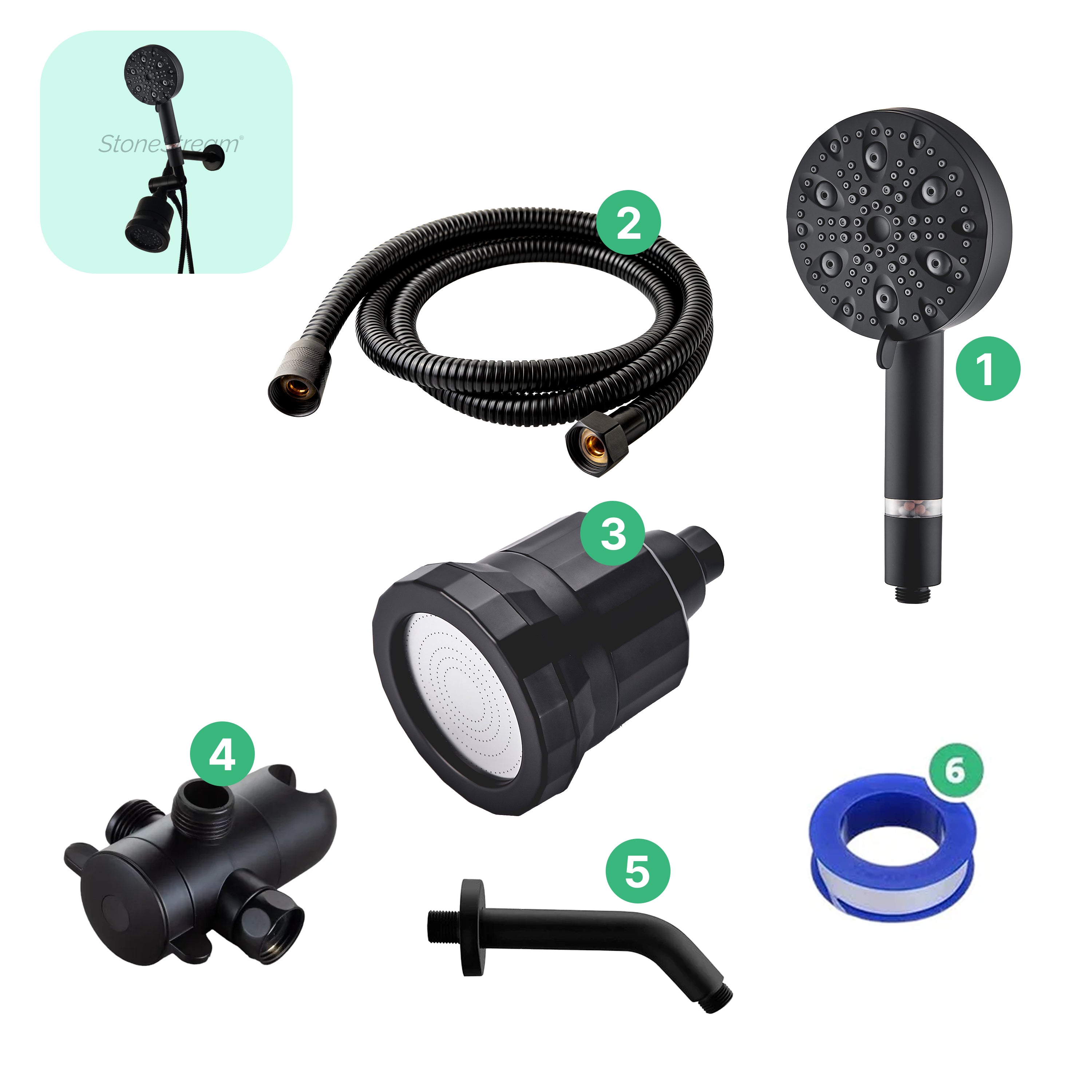 9-Mode Luxury Handheld & Wall Combo Shower Head with Filtration Kit - Black
