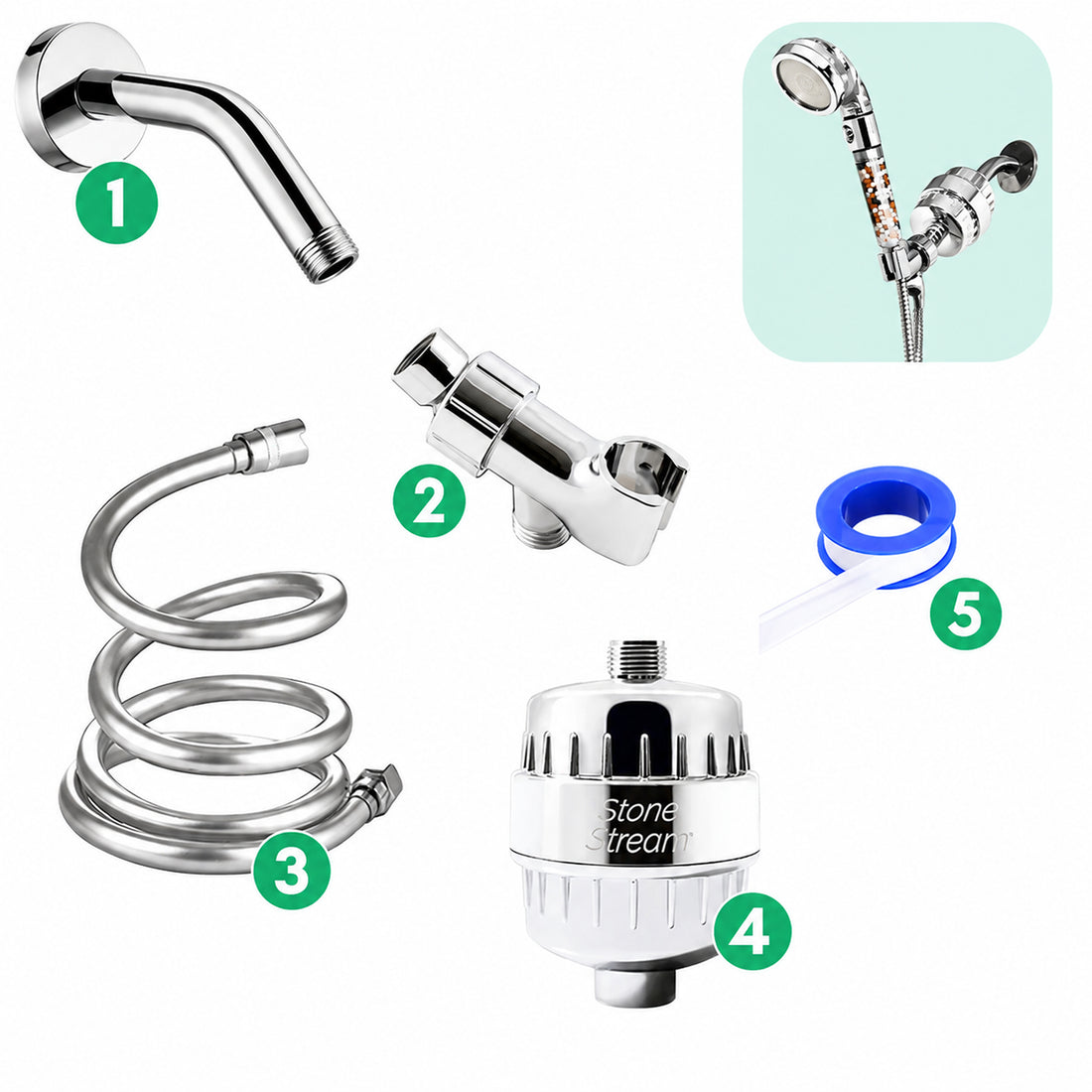 Combo Kit – Väggmonterat duschhuvud med filter - Krom