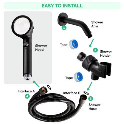Ecopower 4-i-1 C-vitamin Black Shower Head Kit