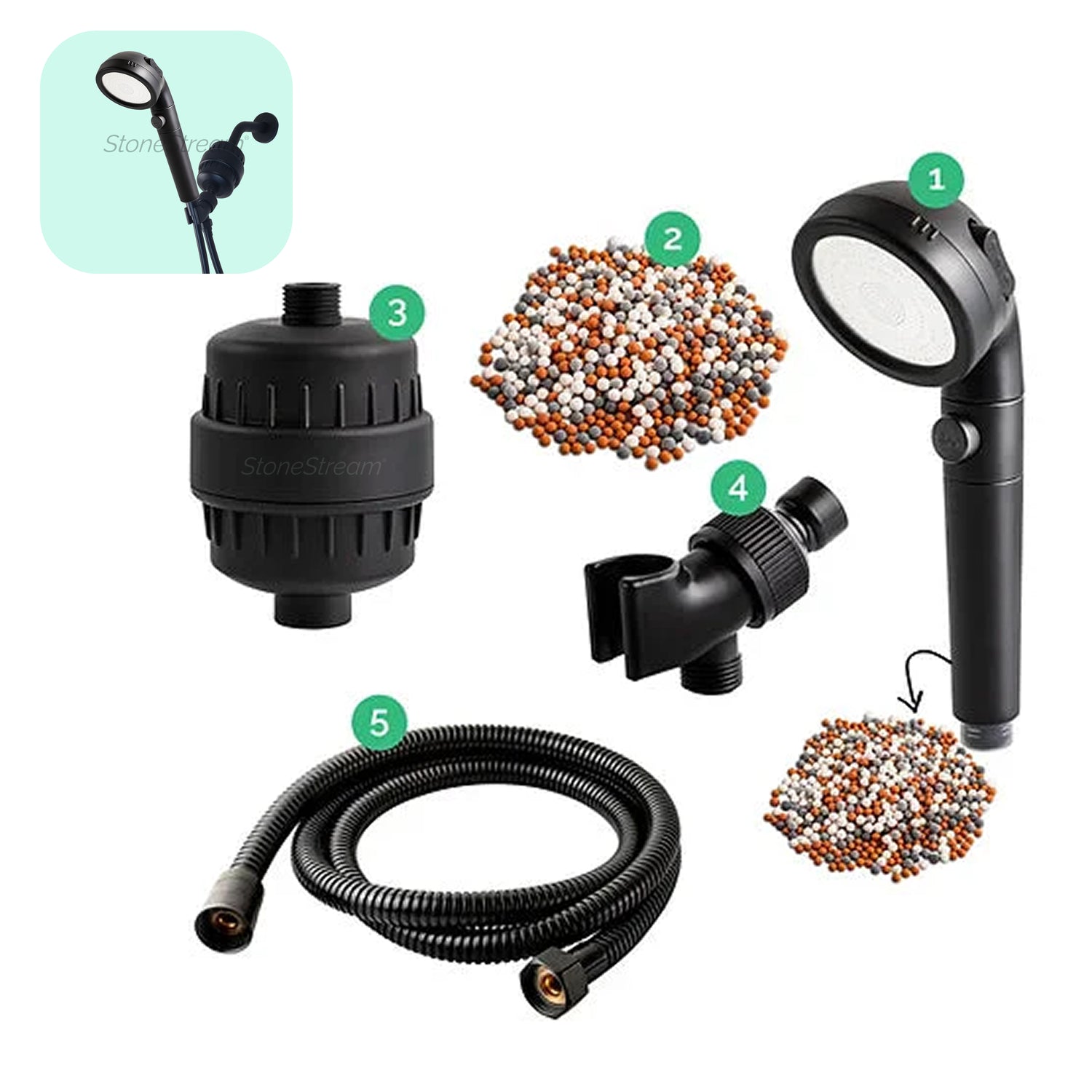 Svart ecopower duschhuvud
