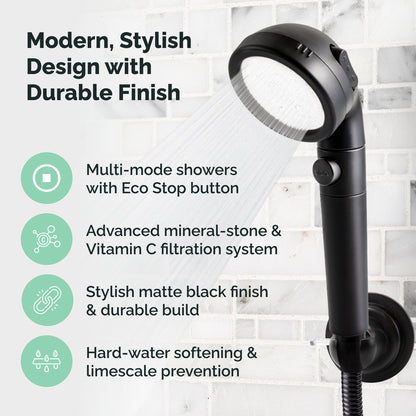 Ecopower 4-i-1 C-vitamin Black Shower Head Kit