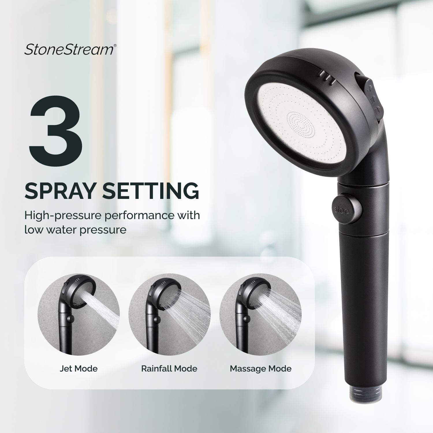 Ecopower 4-i-1 C-vitamin Black Shower Head Kit
