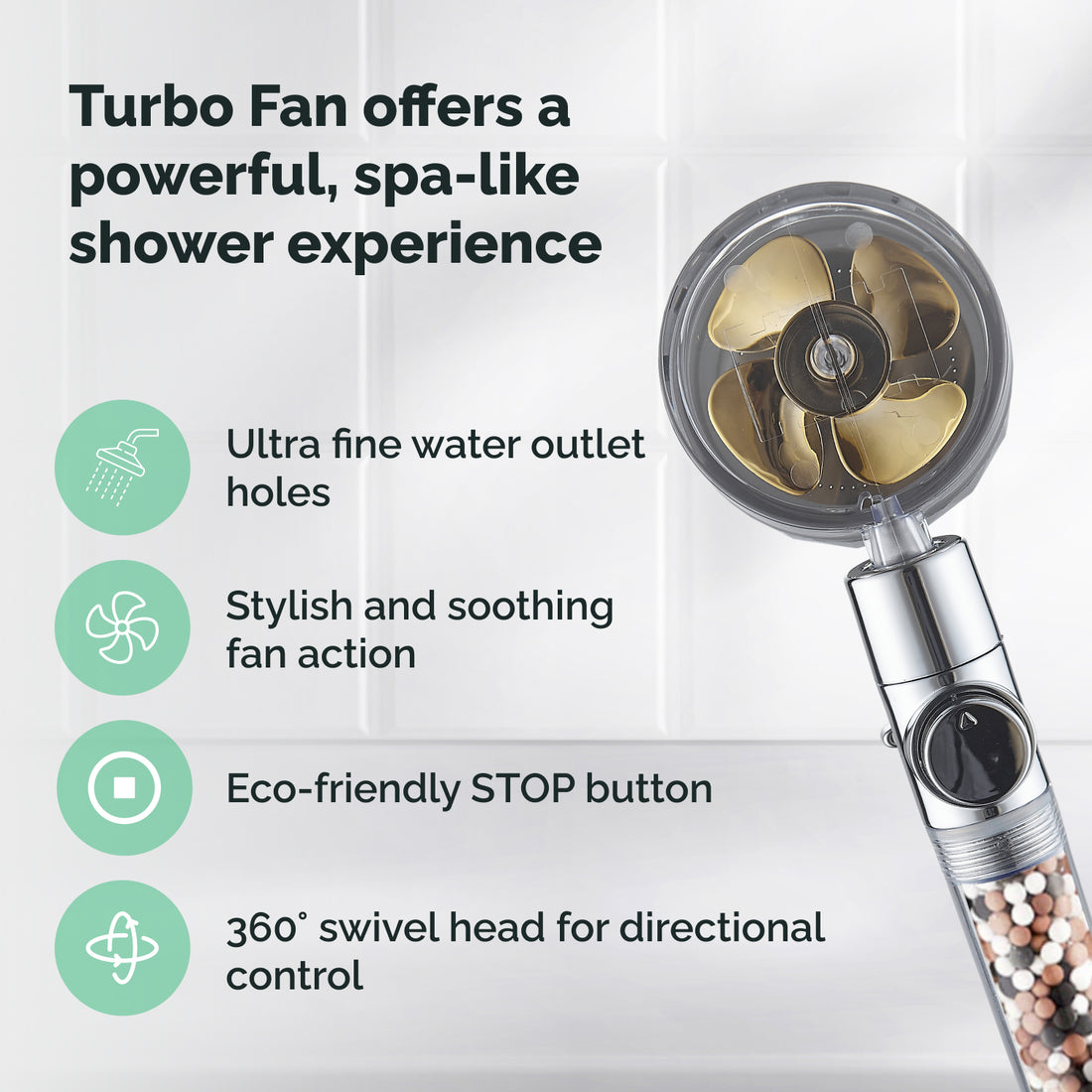 Ecopower turbo fläkt duschhuvud