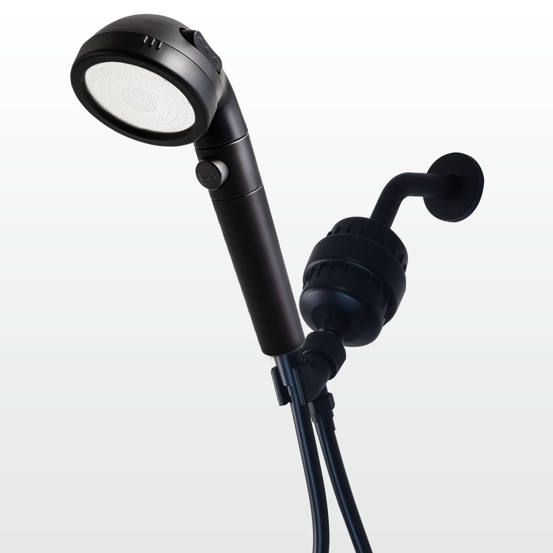 Svart ecopower duschhuvud med hårt vattenfiltreringssats