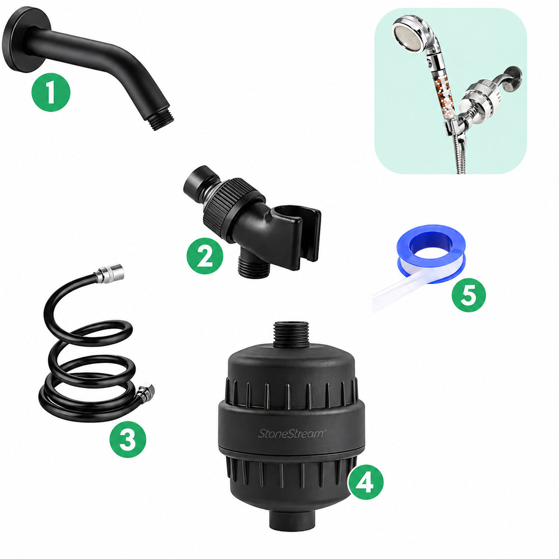 Combo Kit - Duschhuvud med filter för väggmontage - Svart